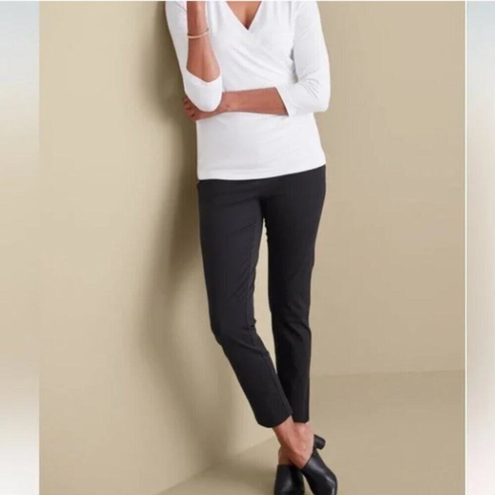 NWT Soft Surroundings Superla Pull On Black Straight Leg Pant Size Petite Medium
